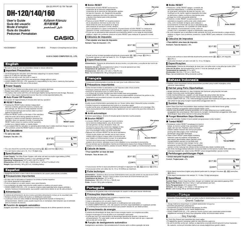 Page 1 de la notice Manuel utilisateur Casio DH-140