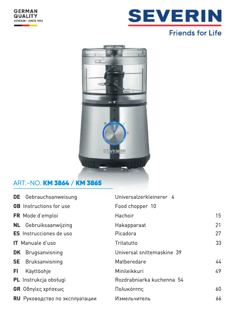 Page 1 de la notice Manuel utilisateur Severin KM 3864