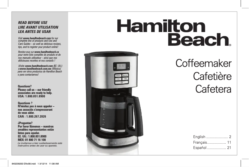 Page 1 de la notice Mode d'emploi Hamilton Beach Programmable 49618