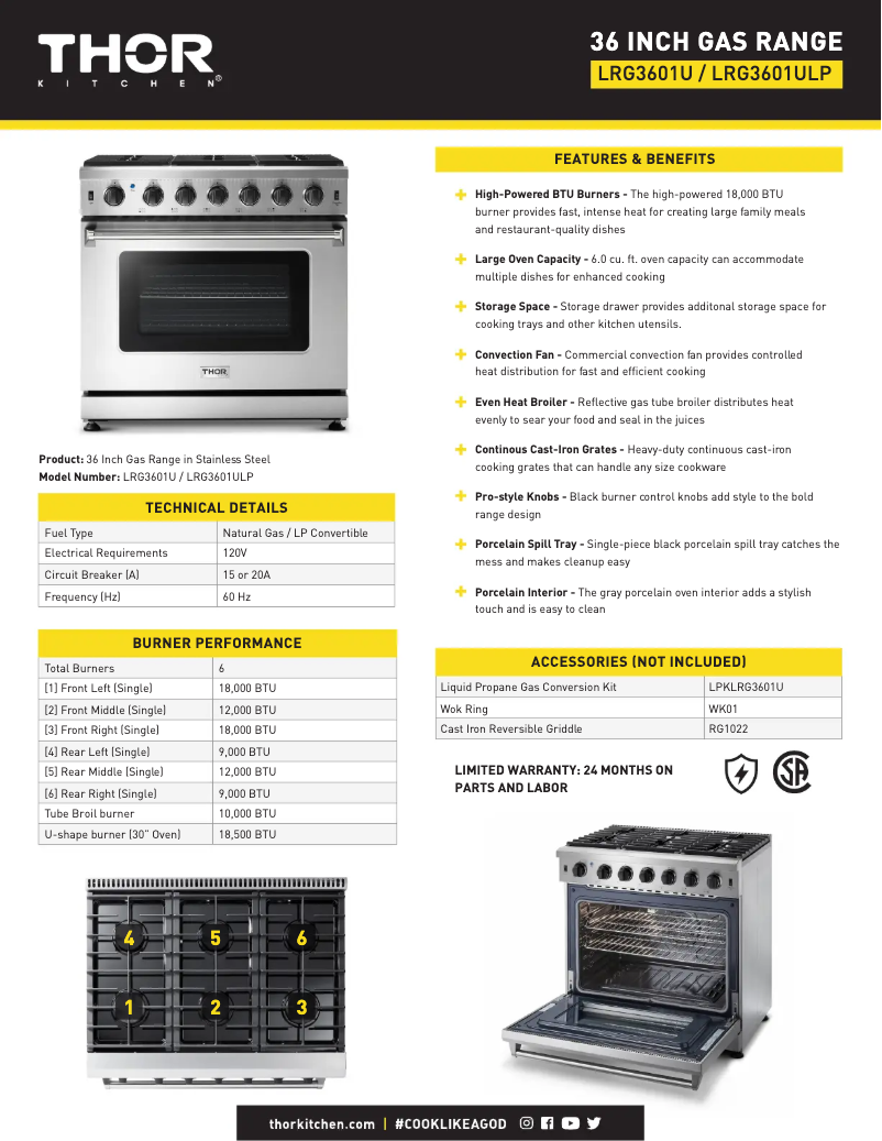 Page 1 de la notice Fiche technique Thor LRG3601ULP