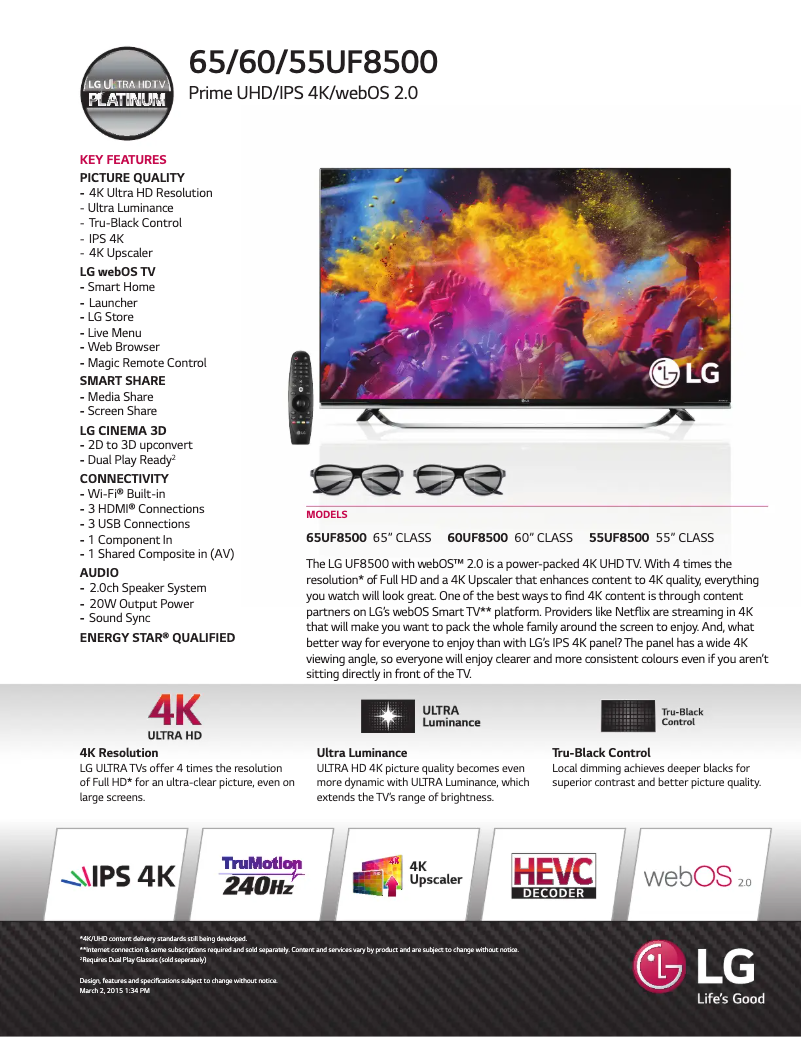 Página 1 del manual Ficha técnica LG 65UF8500