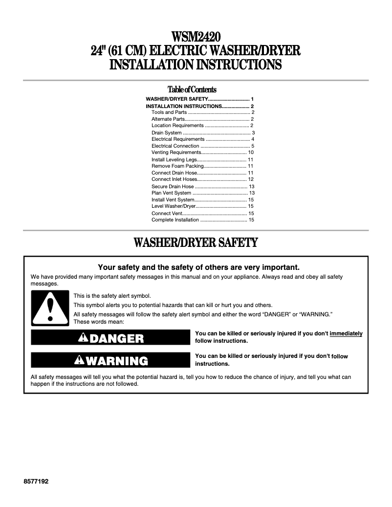 Image de la première page du manuel de l'appareil WSM2420TCC