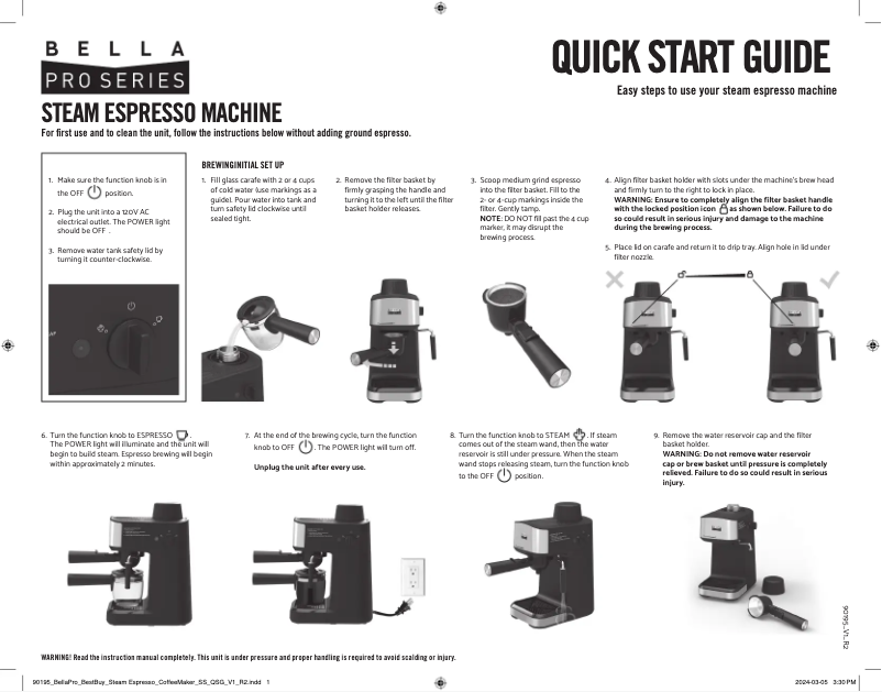 Image de la première page du manuel de l'appareil Steam Espresso Maker 90195