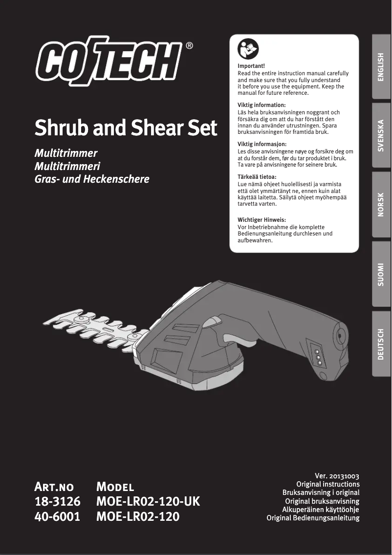 Image de la première page du manuel de l'appareil MOE-LR02-120