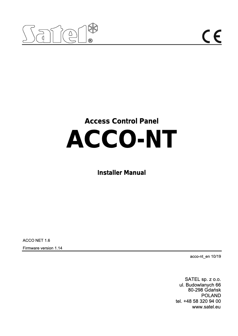 Page 1 de la notice Manuel utilisateur Satel ACCO-NT