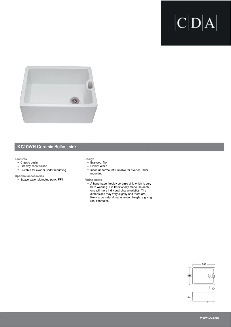 Page 1 de la notice Fiche technique CDA KC10WH