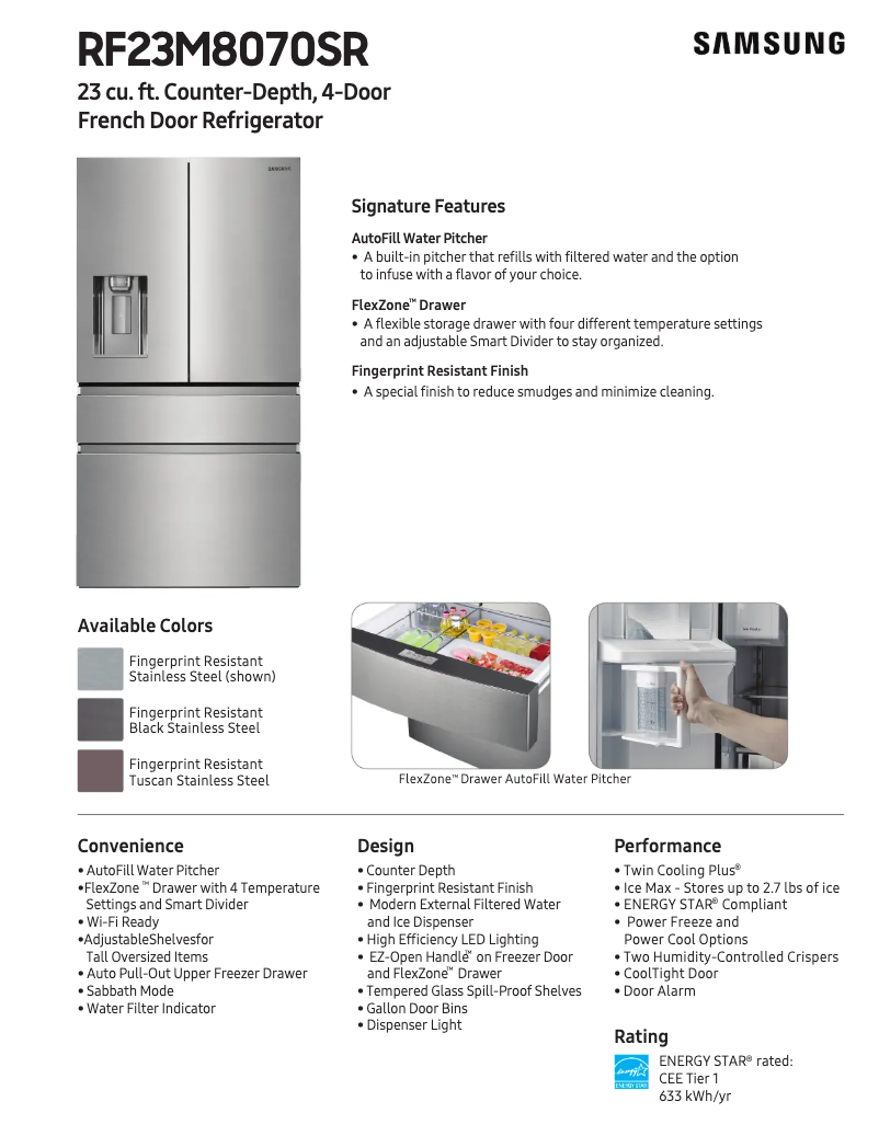 Page 1 de la notice Fiche technique Samsung RF23M8070S