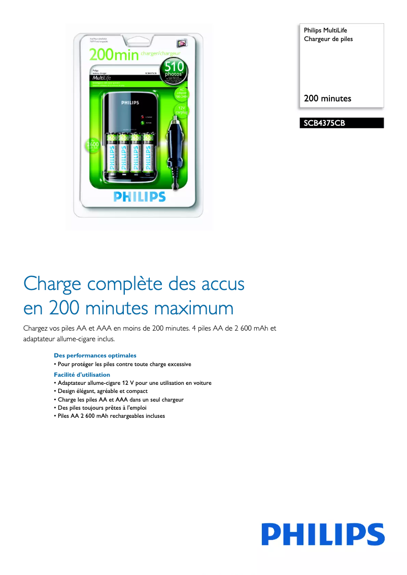 Page n°1 - Fiche technique Philips MultiLife SCB4375CB