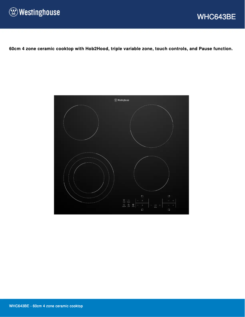 Page n°1 - Fiche technique Westinghouse WHC643BE