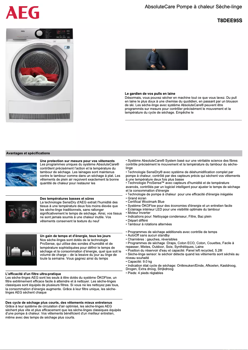 Página 1 del manual Ficha técnica AEG T8DEE95S