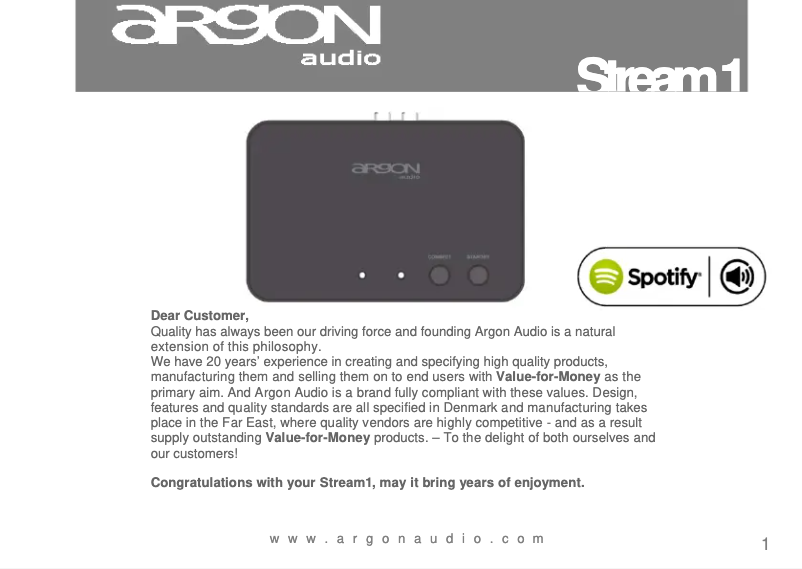 Página 1 del manual Manual de usuario Argon Stream 1