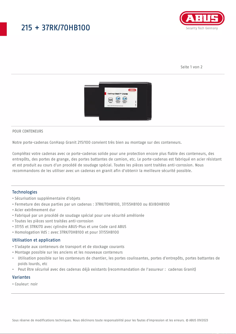 Image de la première page du manuel de l'appareil ConHasp GRANIT 215