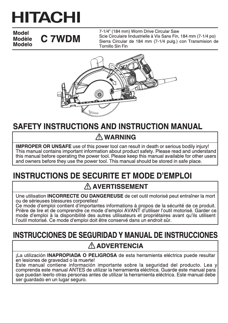 Page 1 de la notice Manuel utilisateur Hitachi C 7WDM