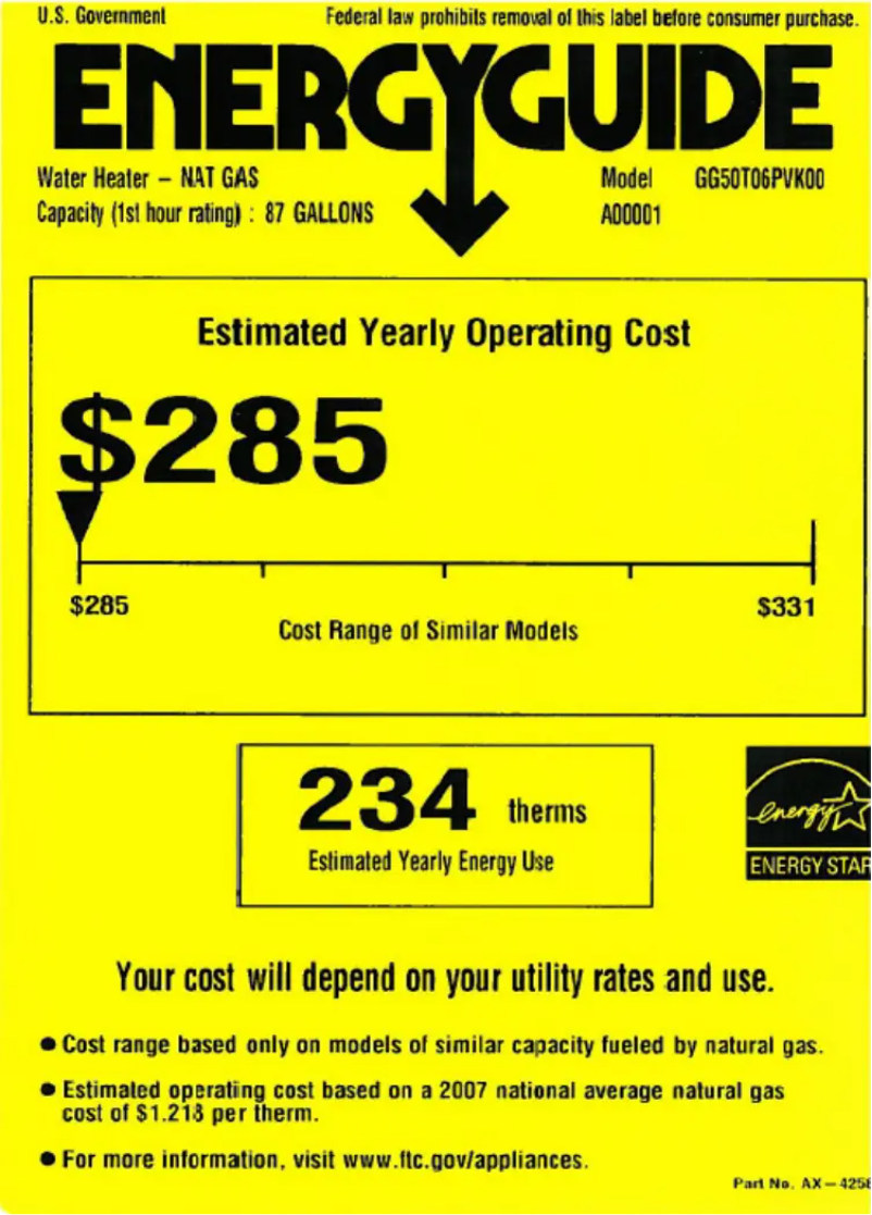 Page 1 of the manual Energy Label GE GG50T06PVK