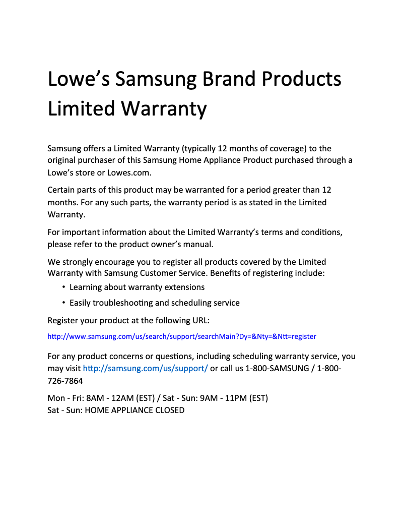 Page n°1 - Informations de garantie Samsung RF28T5021SG