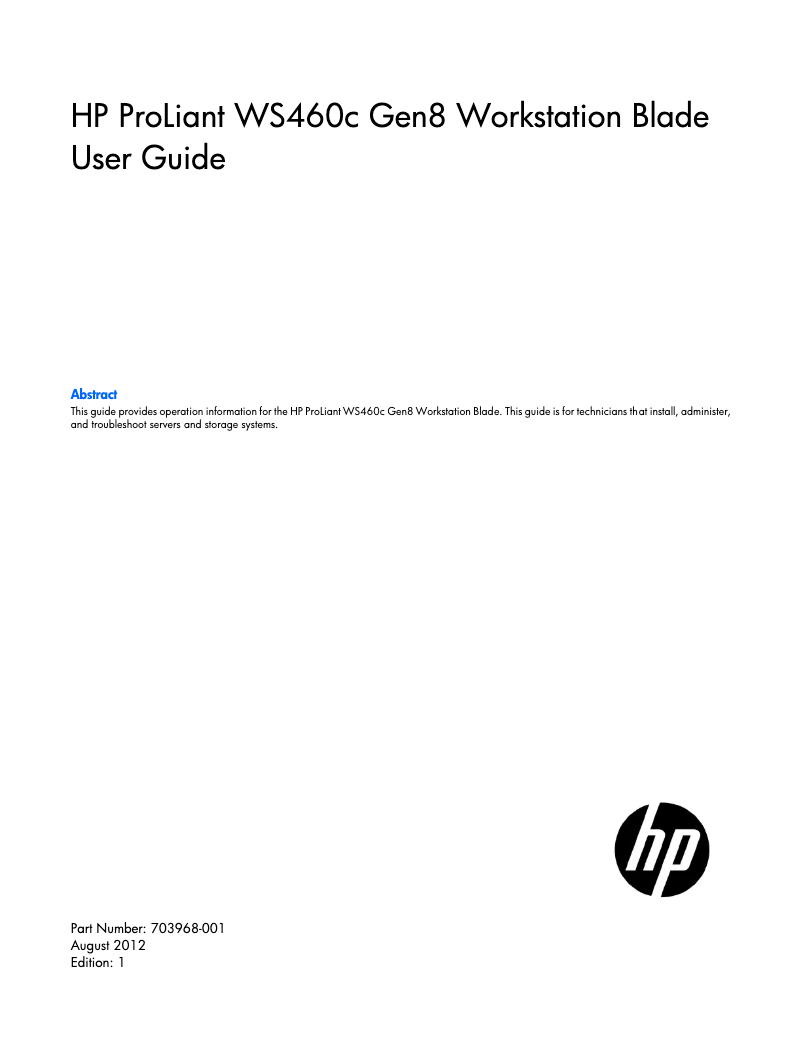 Página 1 del manual Manual de usuario HP ProLiant WS460c G8