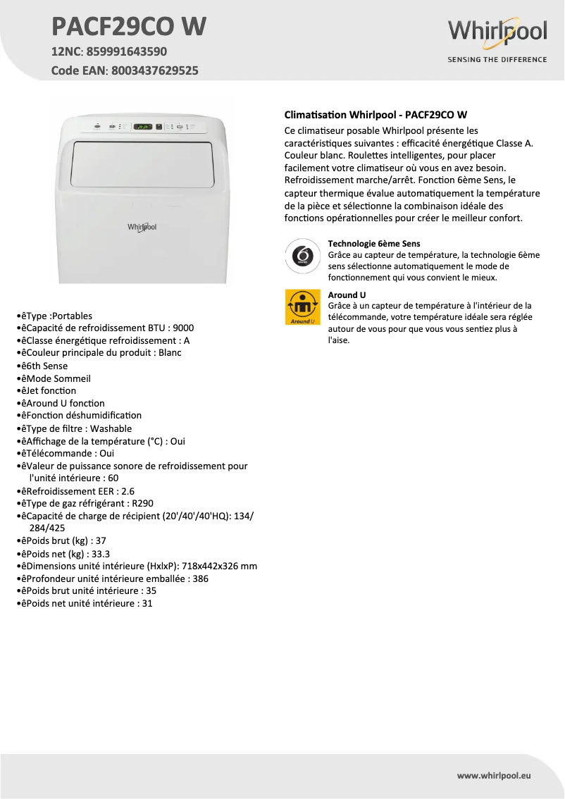 Image de la première page du manuel de l'appareil PACF29CO