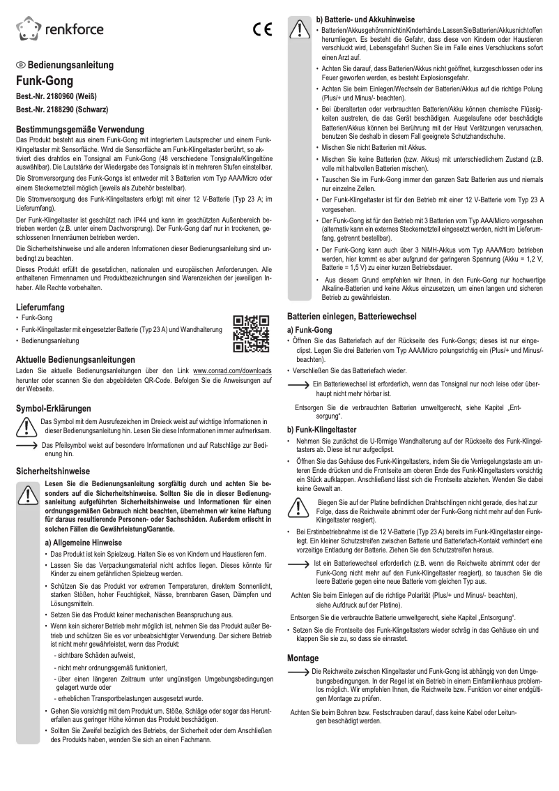 Page 1 de la notice Manuel utilisateur Renkforce RF-4361920
