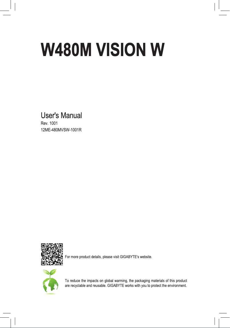 Page 1 de la notice Manuel utilisateur Gigabyte W480M Vision W