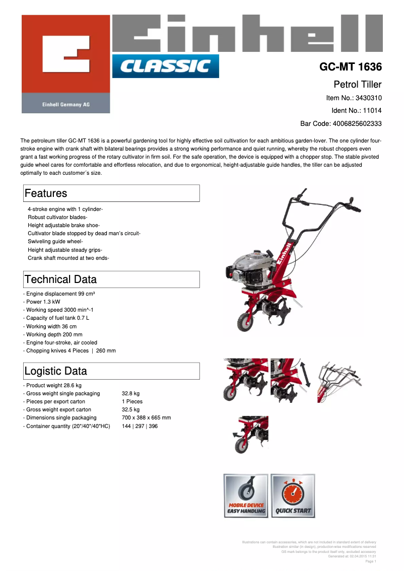 Image de la première page du manuel de l'appareil GC-MT 1636