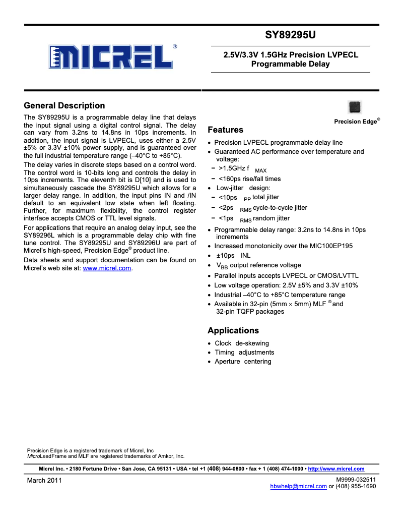 Page 1 de la notice Manuel utilisateur Microchip SY89295U