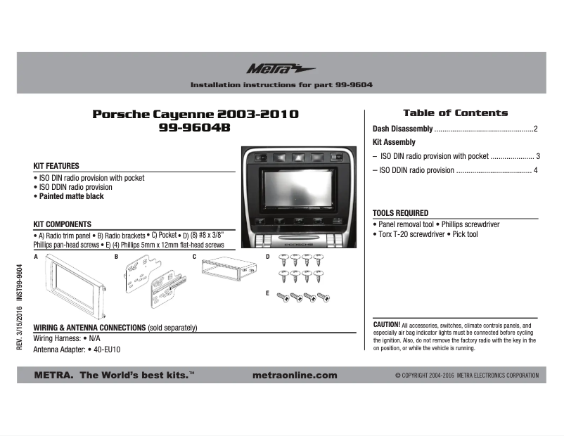 Page 1 de la notice Manuel utilisateur Metra 99-9604B