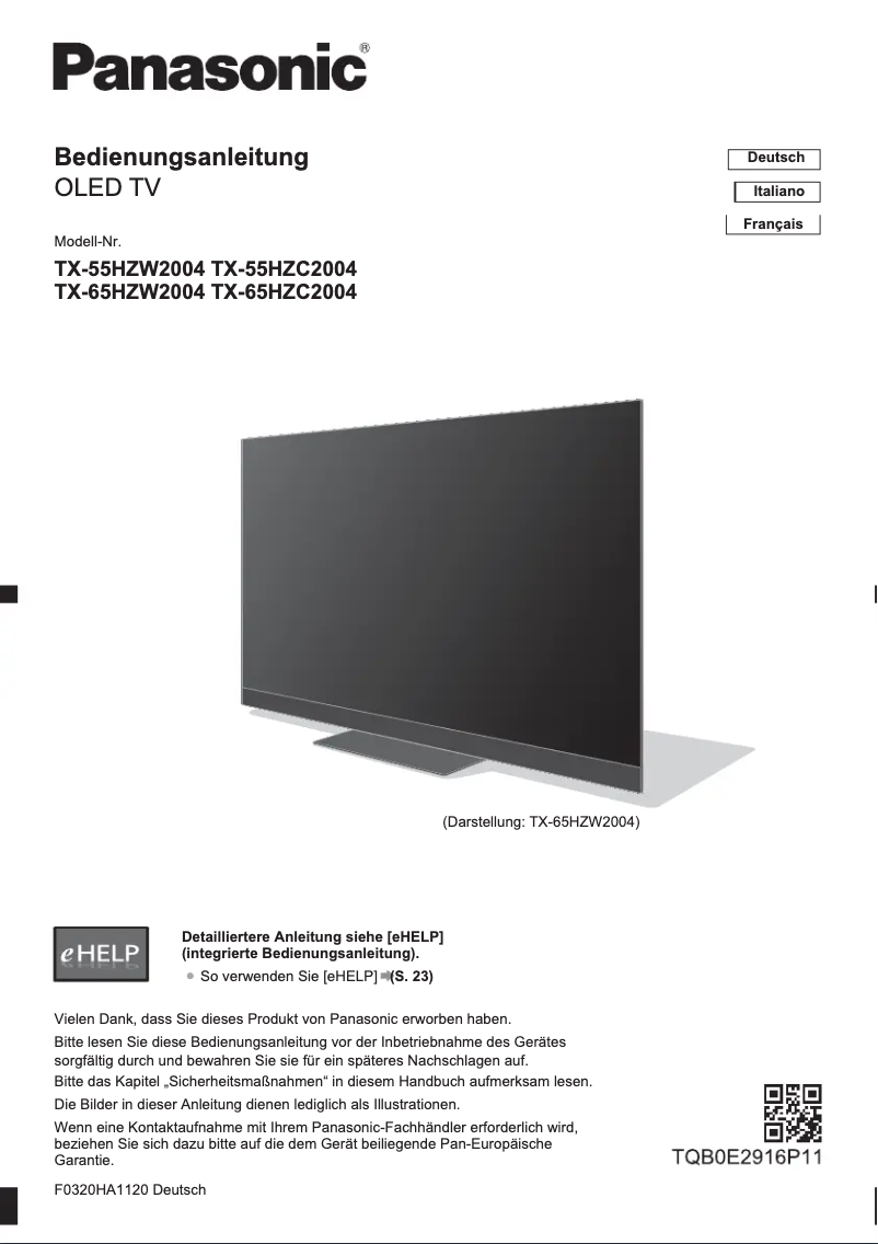 First page image of the manual for TX-55HZC2004