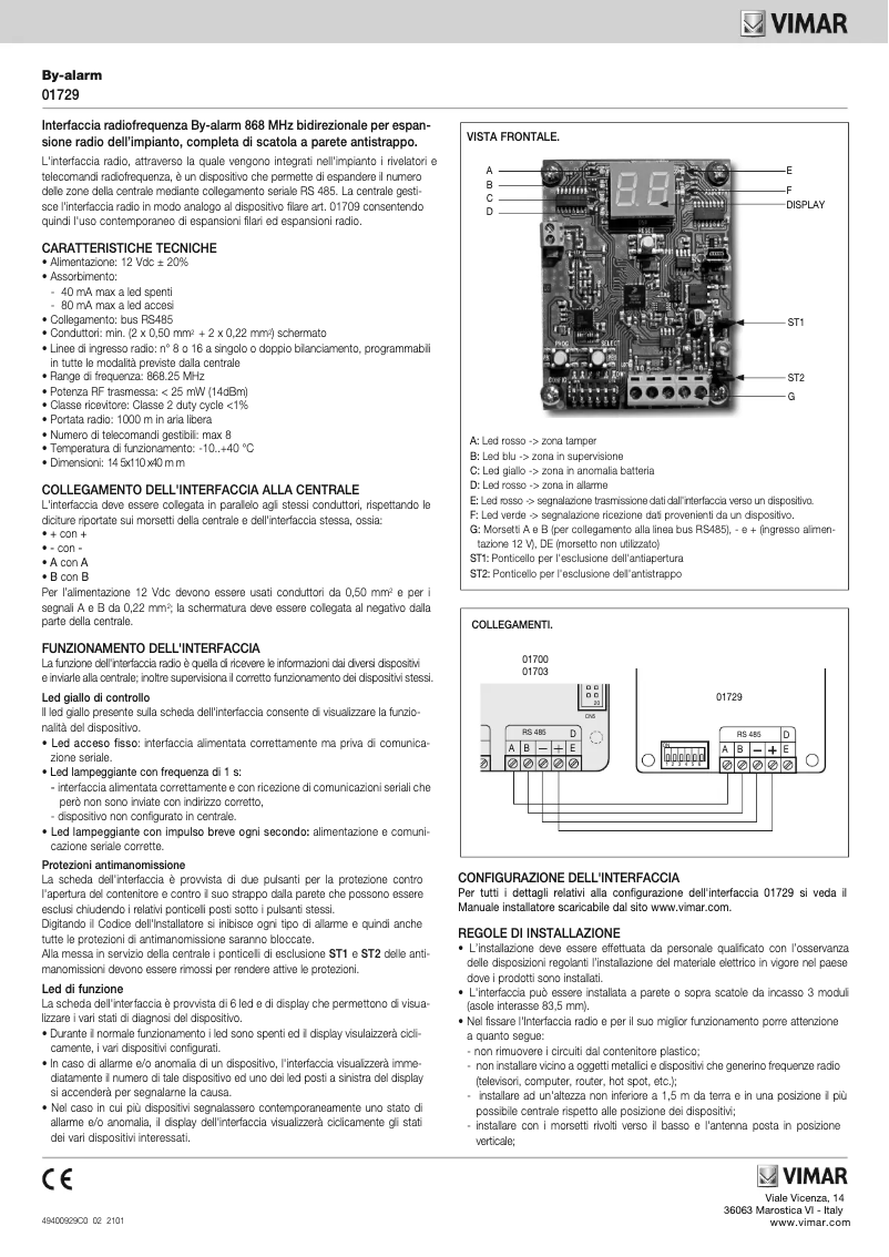 Page 1 de la notice Instructions / montage Vimar 01729