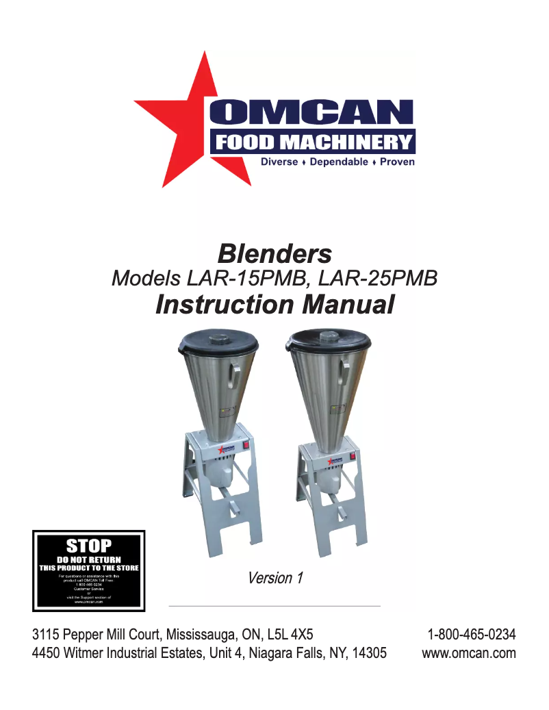 Page 1 de la notice Manuel utilisateur Omcan LAR-15PMB