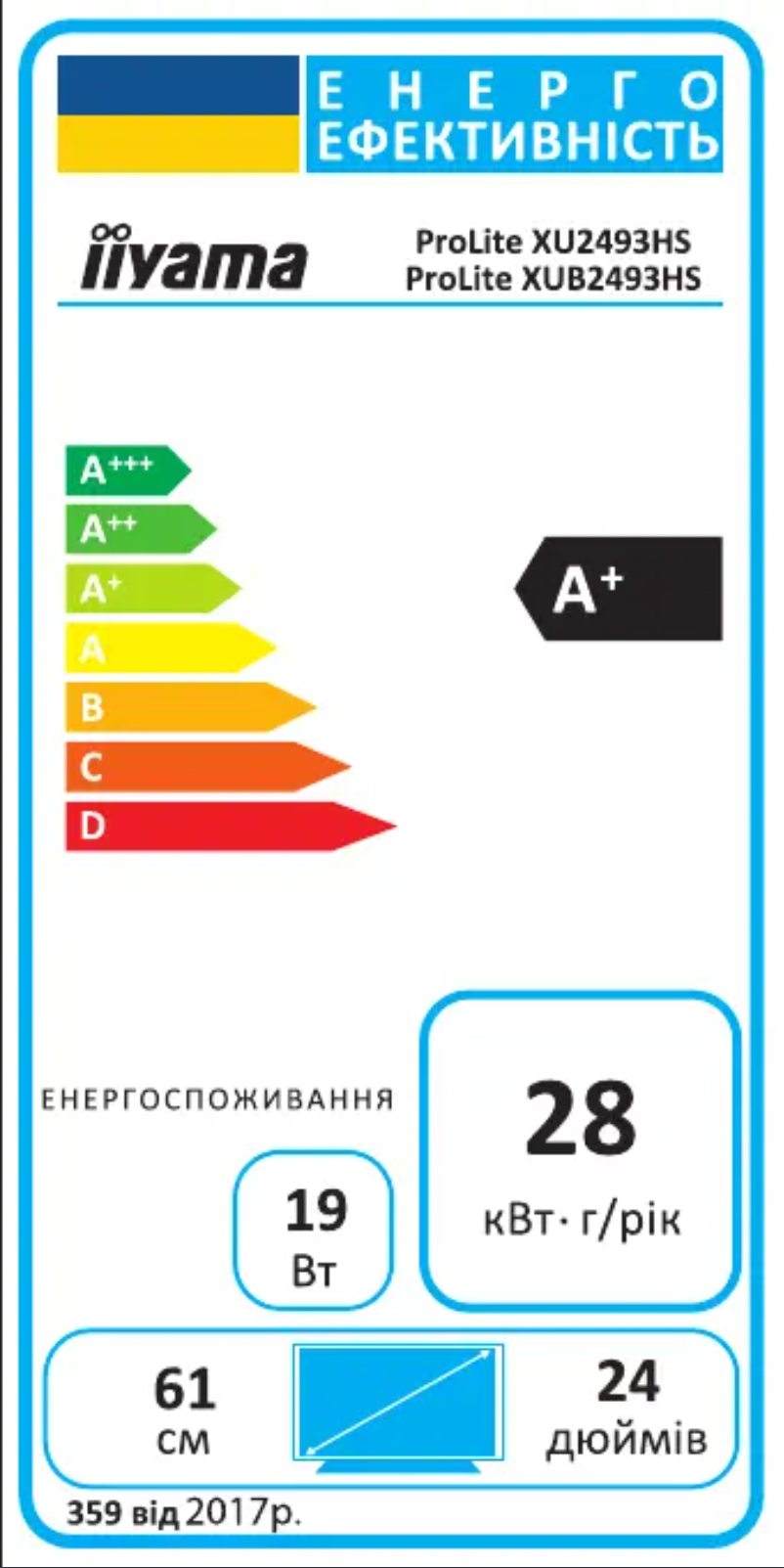 Page 1 de la notice Label énergétique Iiyama ProLite XU2493HS