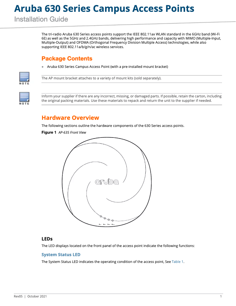 Page n°1 - Manuel utilisateur Aruba AP-635