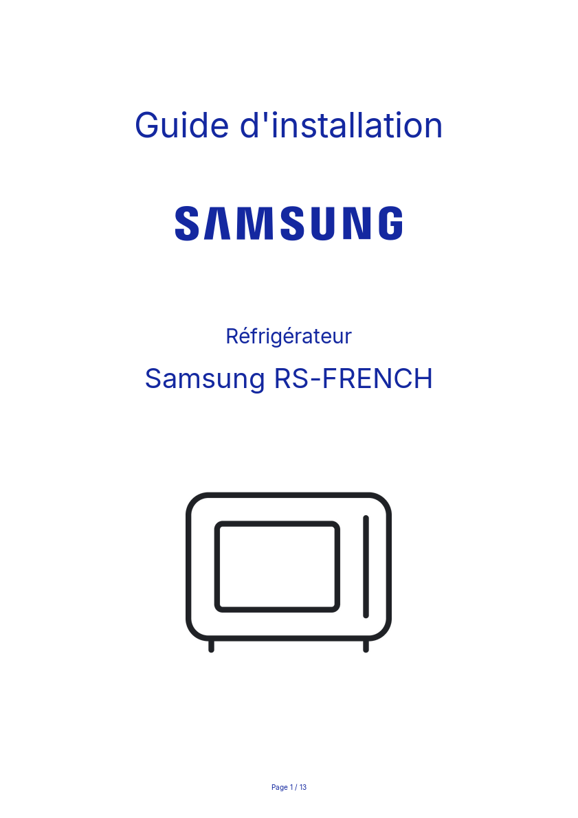 Page n°1 - Guide d'installation Samsung RS-FRENCH