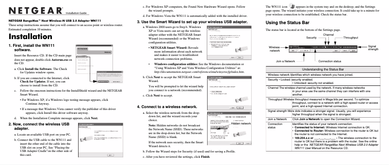 Page 1 de la notice Guide d'installation Netgear WN111