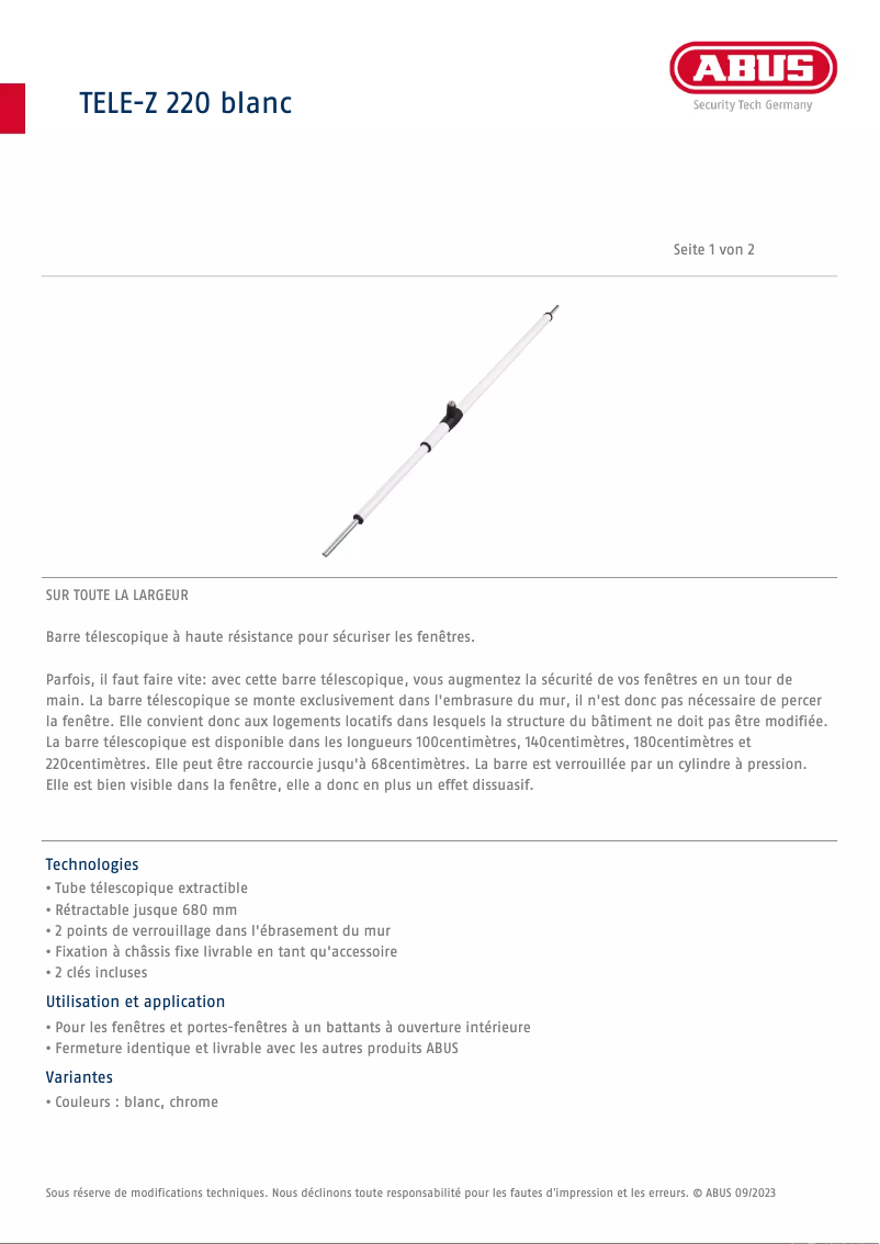 Page 1 de la notice Manuel utilisateur Abus TELE-Z