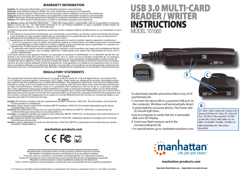 Page n°1 - Manuel utilisateur Manhattan 101660