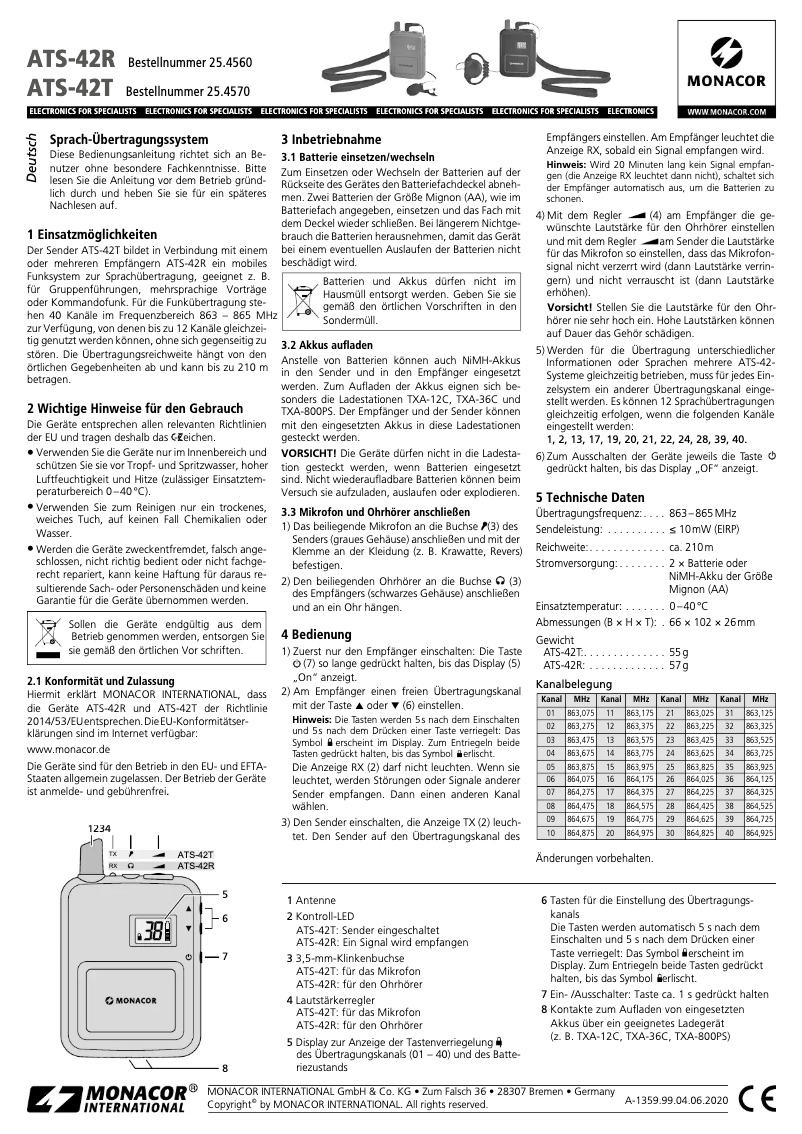 Page 1 de la notice Manuel utilisateur Monacor ATS-42T