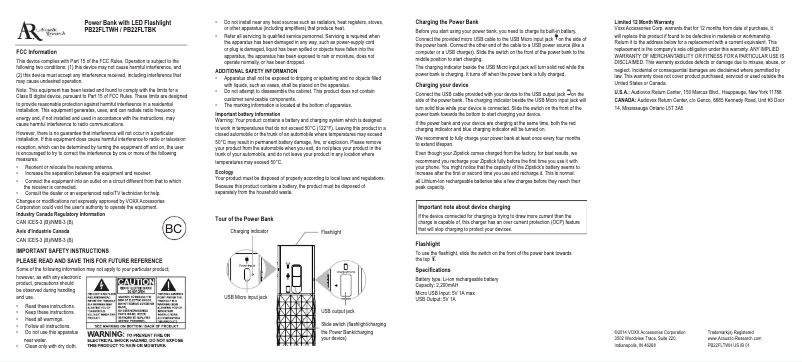Page 1 de la notice Manuel utilisateur VOXX PB22FLRB