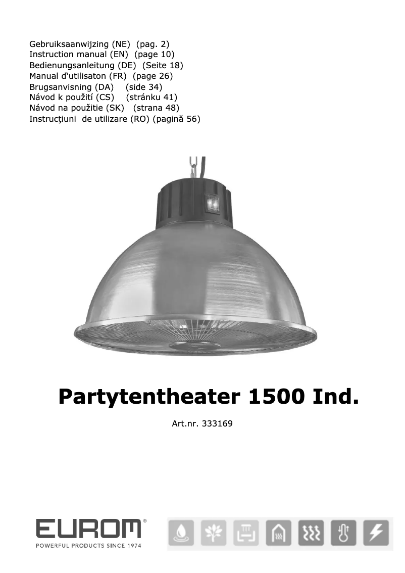 Page 1 de la notice Manuel utilisateur Eurom Partytent heater 1500 IND