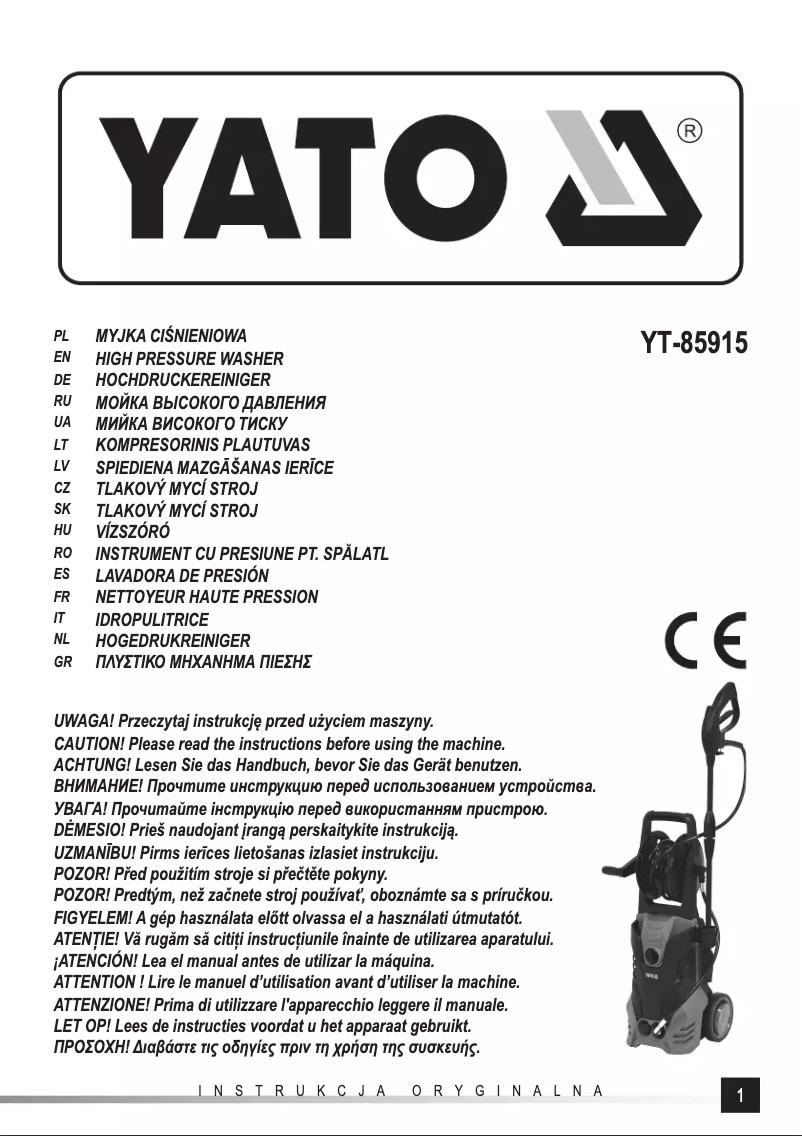Page 1 de la notice Manuel utilisateur Yato YT-85915