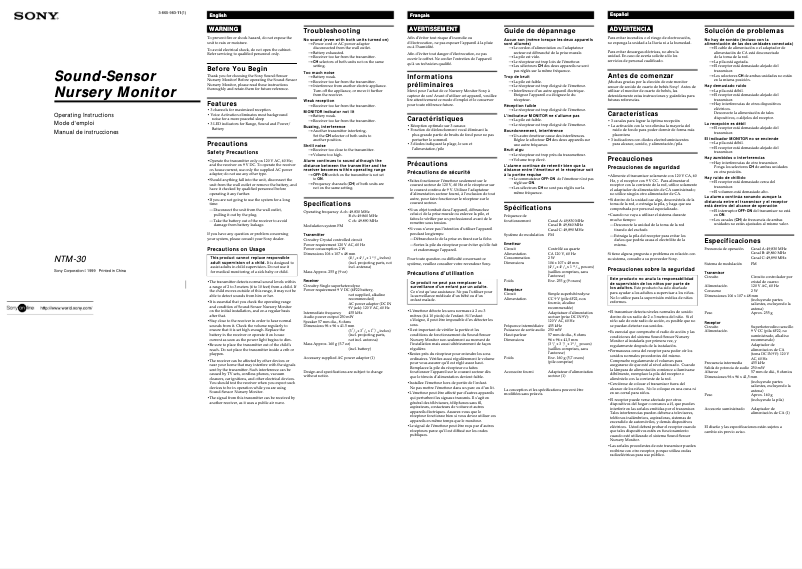 Page 1 de la notice Manuel utilisateur Sony NTM-30