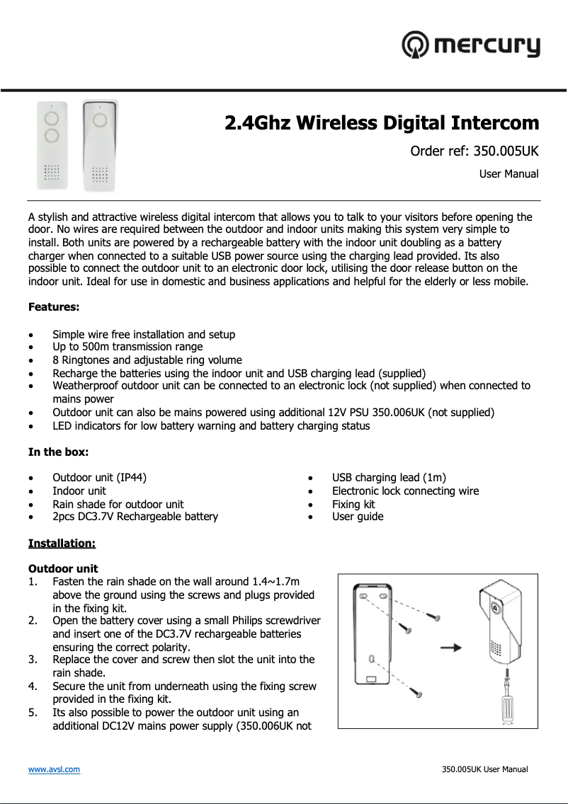 Page 1 de la notice Manuel utilisateur Mercury VDB720P