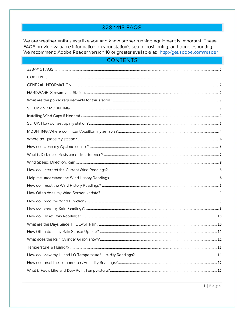 Page 1 of the manual FAQ La Crosse Technology 328-1415