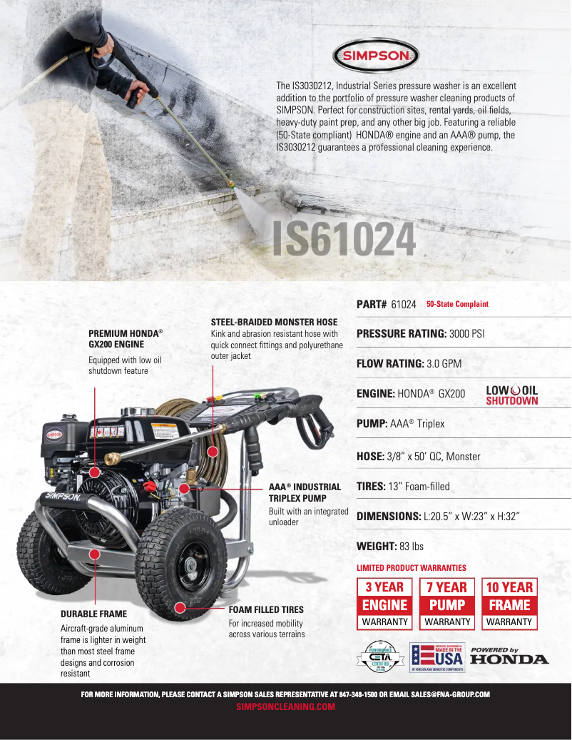 Page 1 de la notice Fiche technique Simpson IS3030212