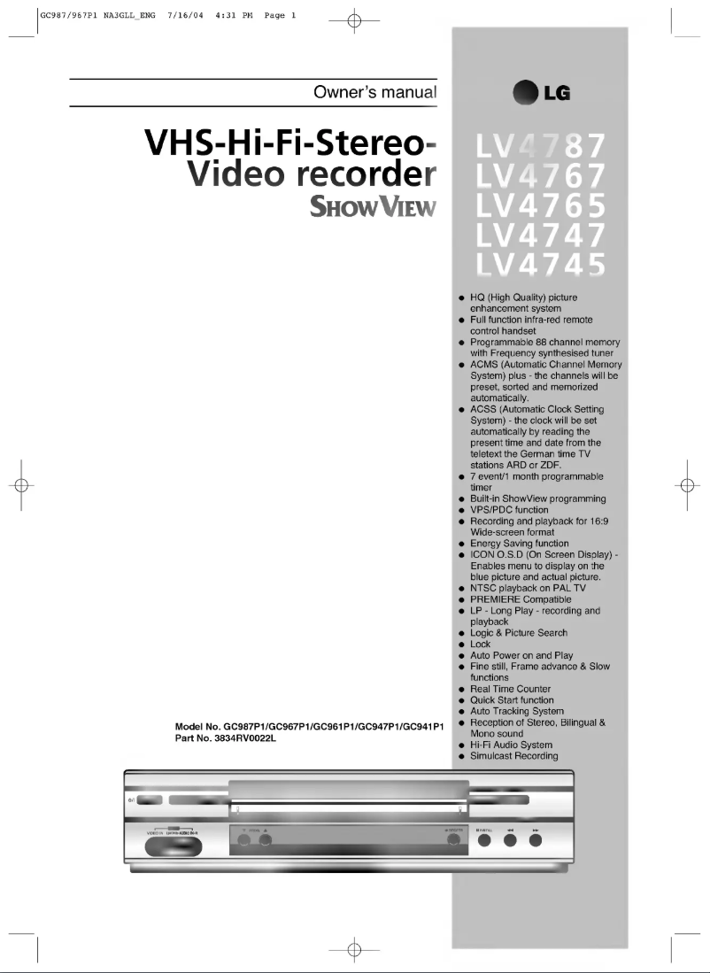 Page n°1 - Manuel utilisateur LG GC987P1