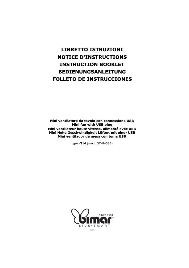 Page 1 de la notice Manuel utilisateur Bimar VT14