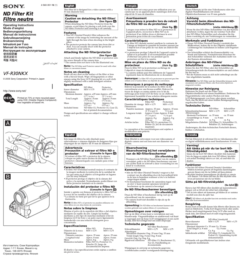 Imagen de la primera página del manual del dispositivo VF-R30NKX