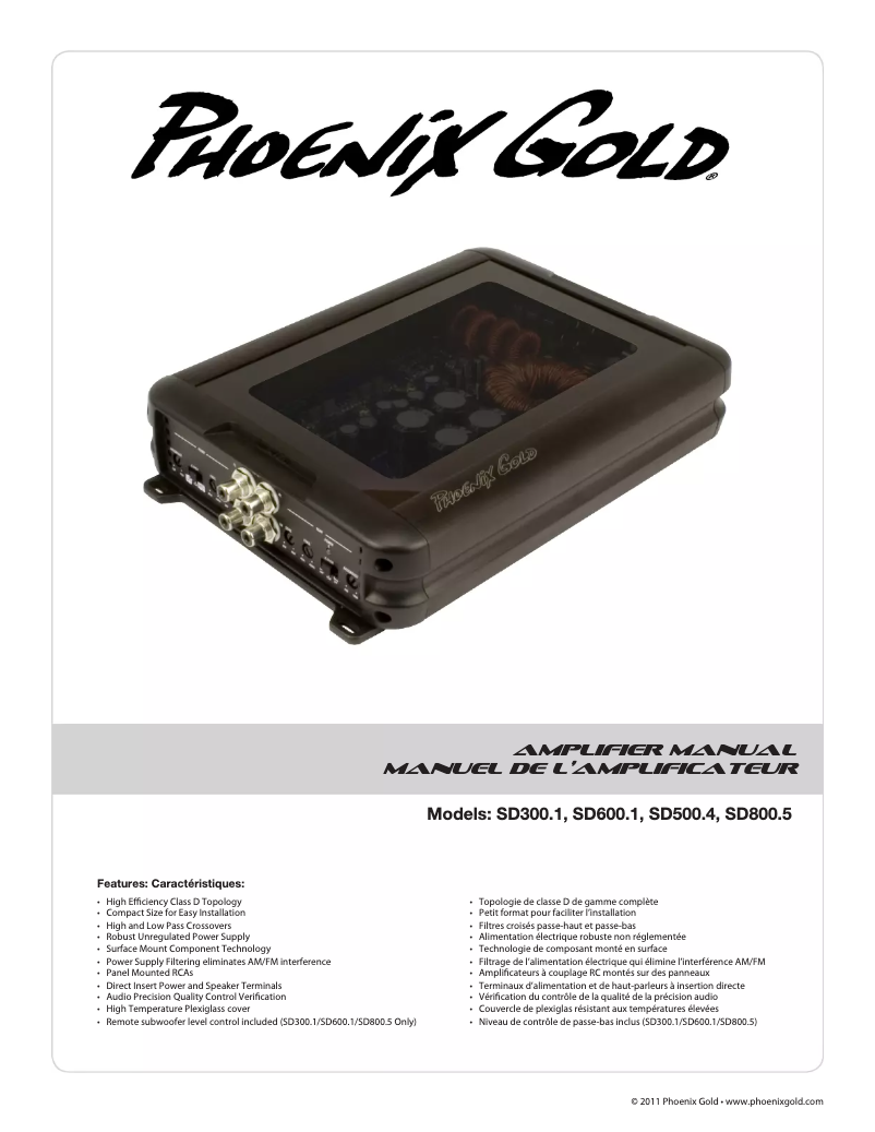 Page 1 de la notice Manuel utilisateur Phoenix Gold SD600.1