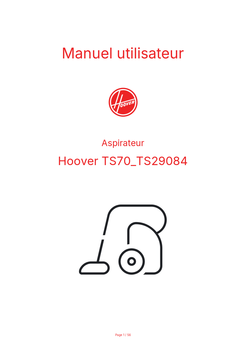 Page n°1 - Manuel utilisateur Hoover TS70_TS29084