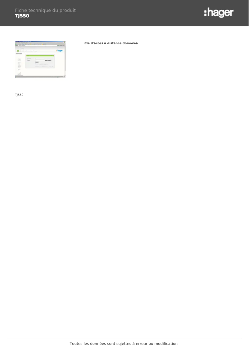 Page n°1 - Fiche technique Hager TJ550