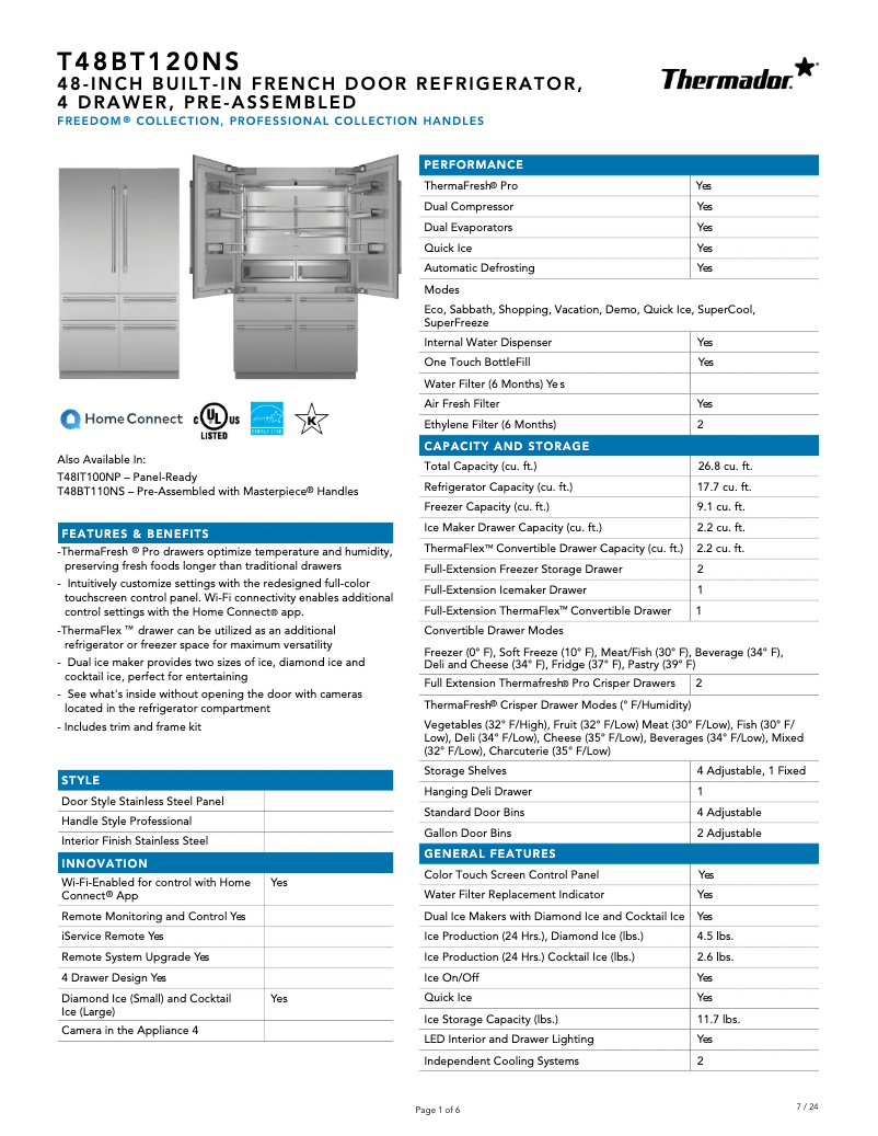 Page n°1 - Fiche technique Thermador T48BT120NS